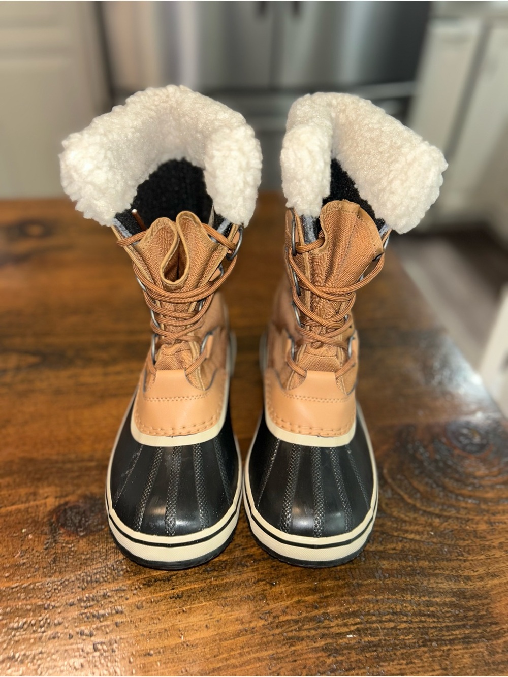 Sorel Caribou Waterproof Lace-Up Snow Boots Beige/Black Mid-Calf Women’s 7 - Picture 3 of 11